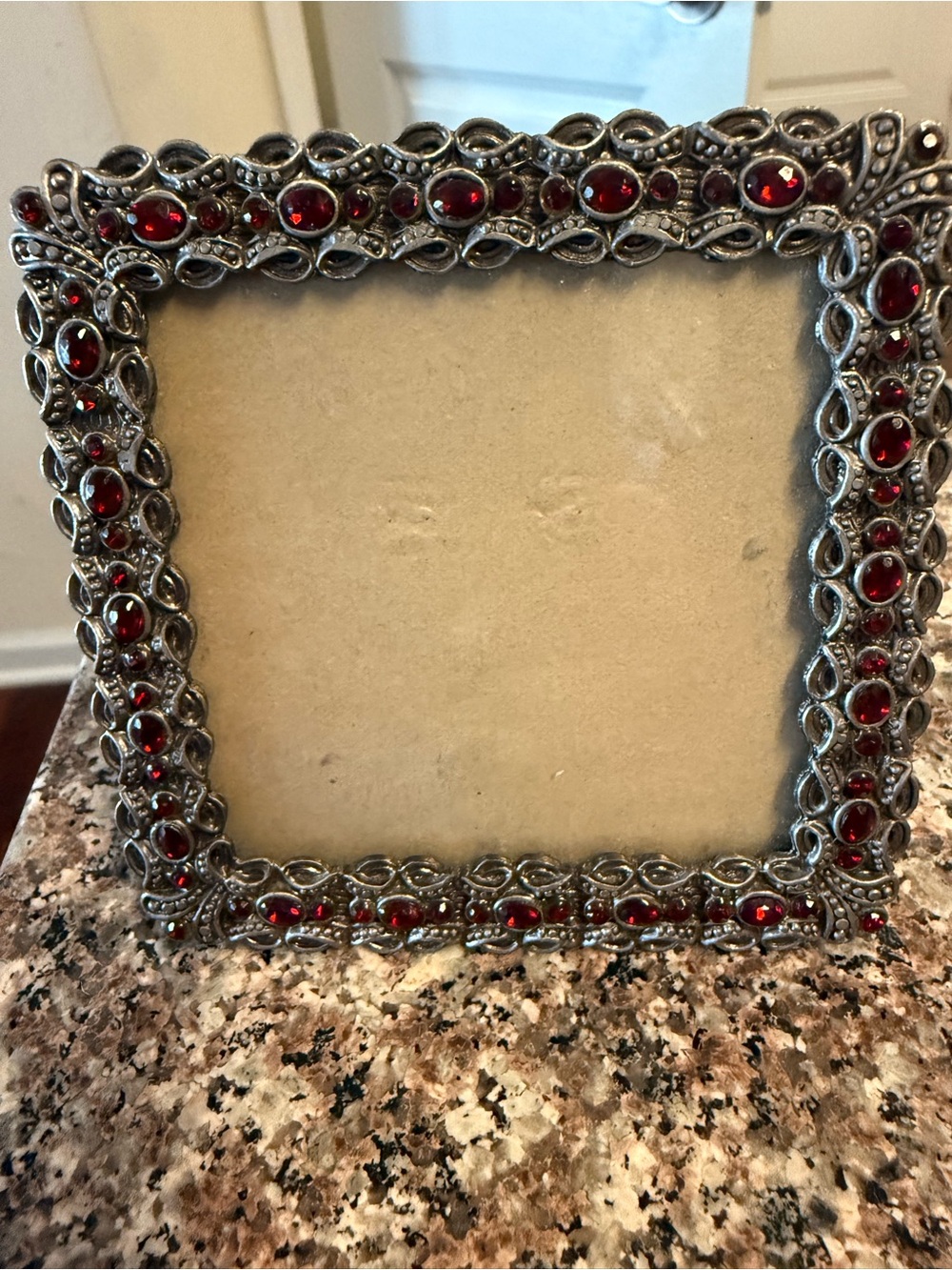 Ornate Silver-Tone Photo Frame with Red Gem Accents - Picture 2 of 3